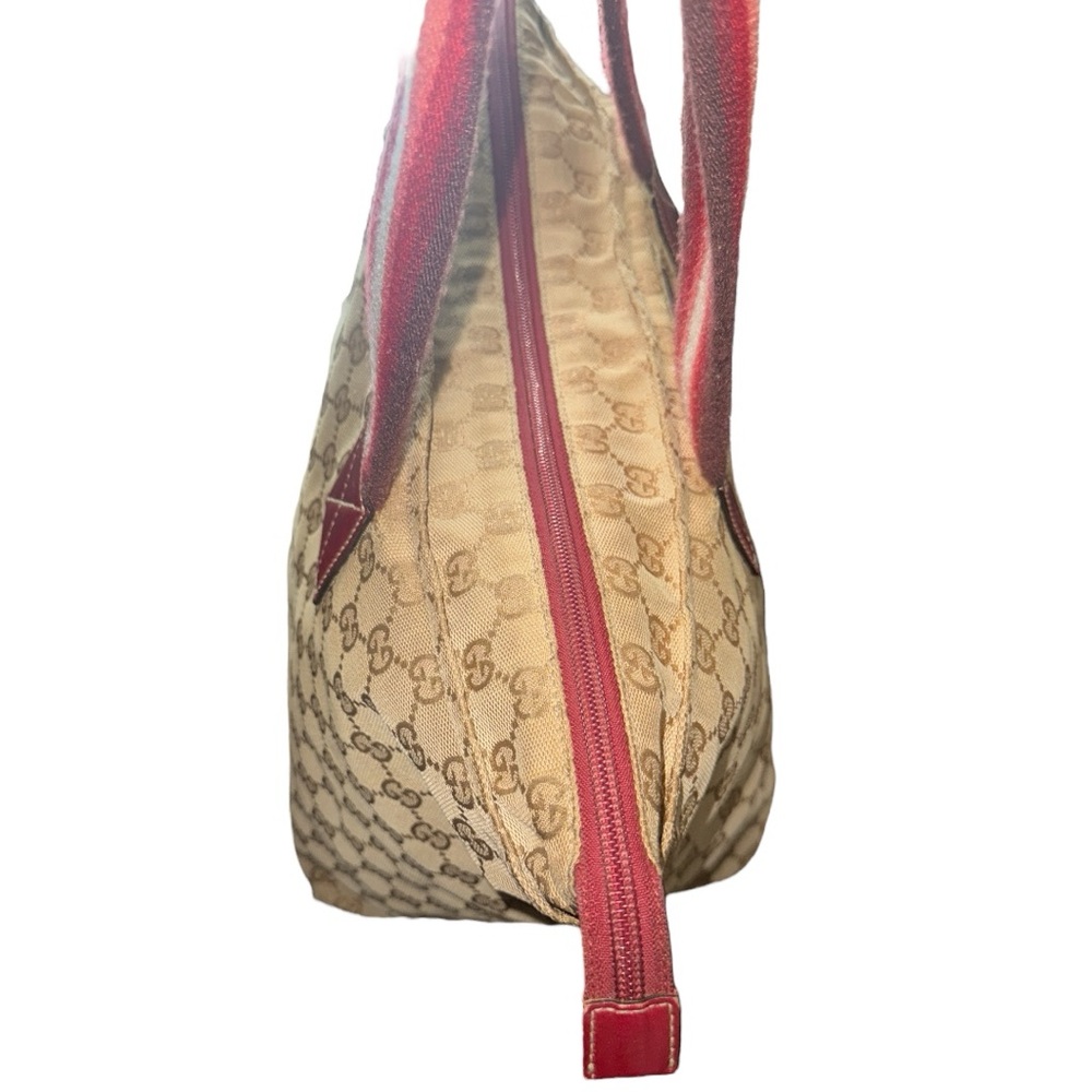 Gucci Tote Bag Sherry Line Cream Tan Gold and Red Monogram GG Supreme Zip Top - Picture 11 of 16